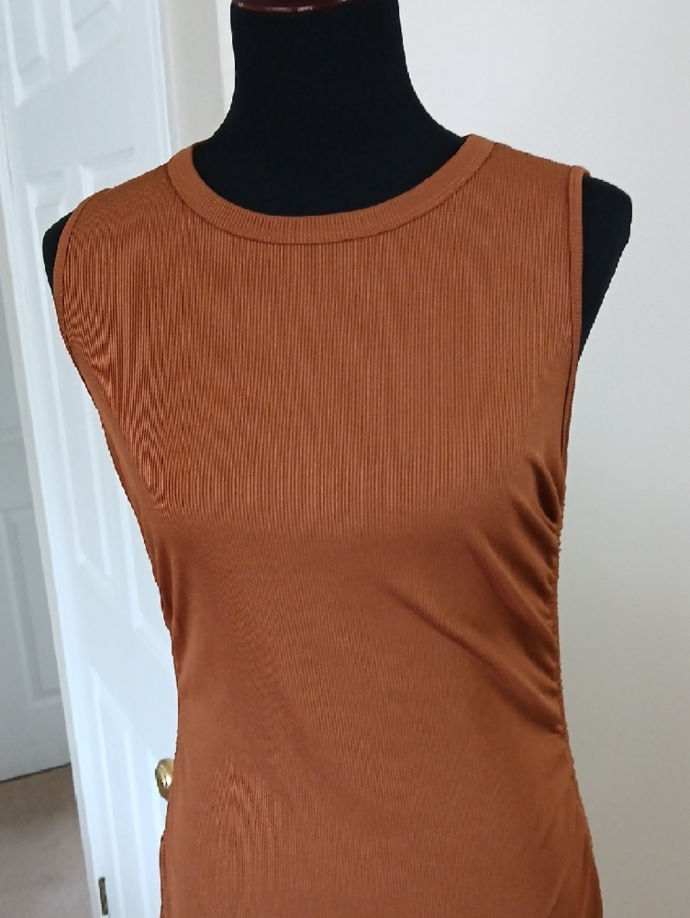 ❤️3@$25 NWT Sleeveless Rust Mini Dress with Side Ruching - Picture 8 of 10